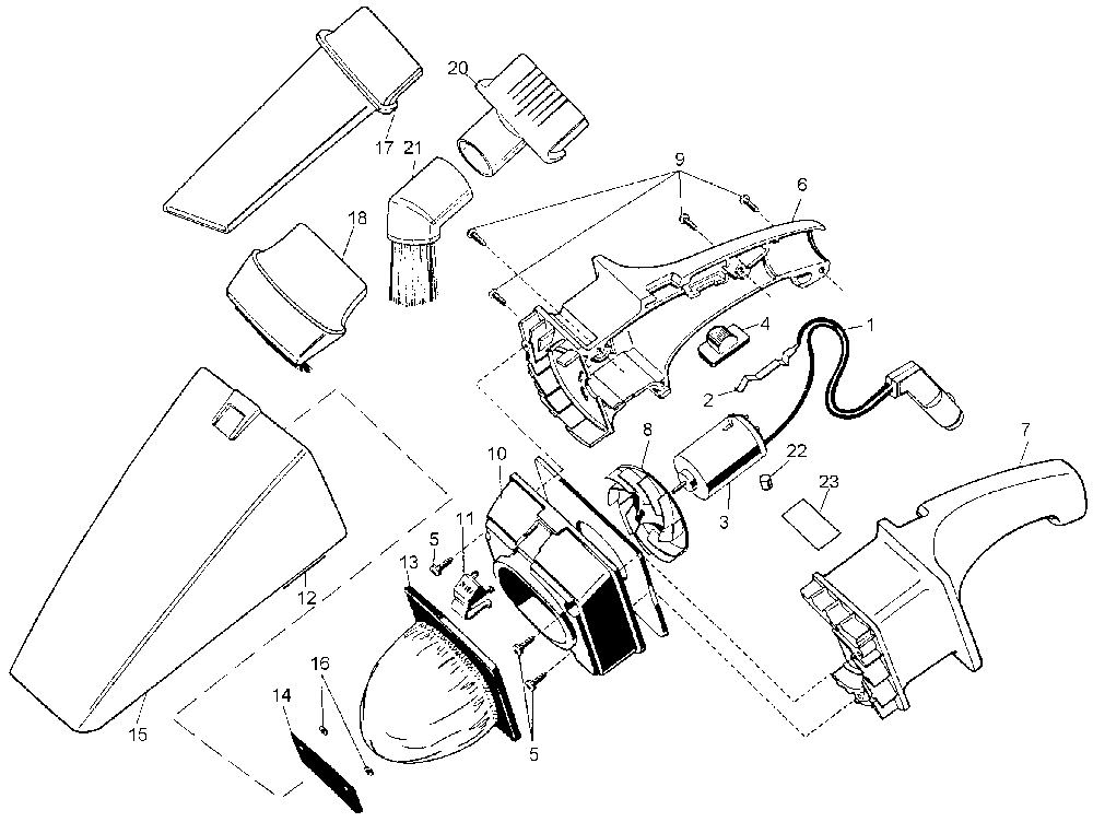 Exploded Diagram A Diagram and Parts List for 9511-08 Type 1 Black and Decker Hand Vacuum
